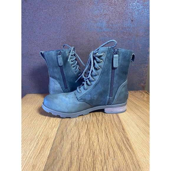 Sorel Emelie Women's Waterproof Green Leather Combat Boot size US 7.5 - Picture 2 of 7